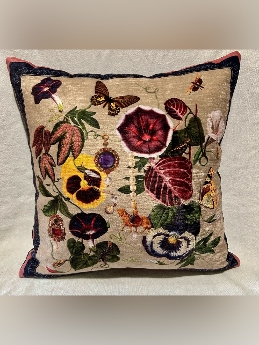 Muzaluci Botanical Butterfly Velvet Throw Pillow Maximalism Art Deco 17 x 17